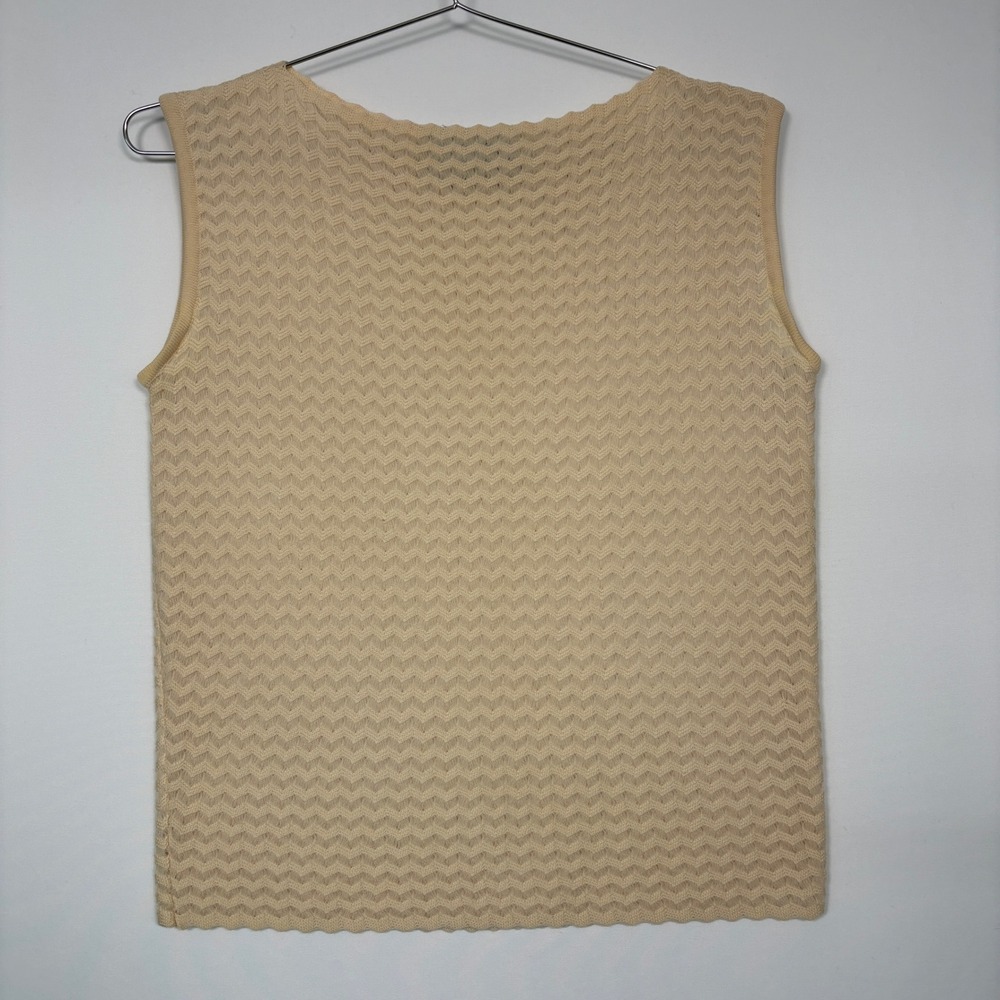 Puccini Womens Knit Shell Top Size 12 Cream Vintage 100% Wool Chevron Sleeveless